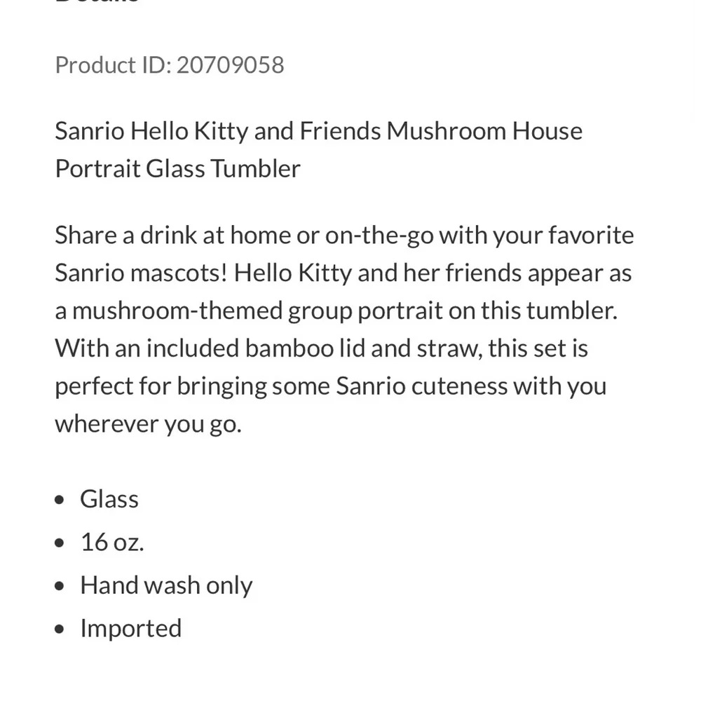NIB Sanrio and friends mushroom house glass tumbler with straw